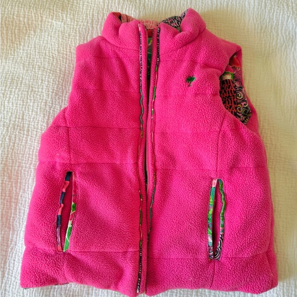 Lily Pulitzer 4T reversible vest pink fleece and pattern girl with pockets - Picture 2 of 7